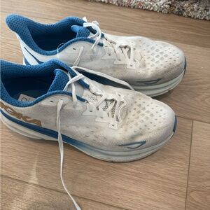 Hoka One One White and Blue Athletic Shoes